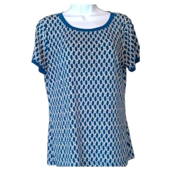 🏖️ Anne Klein M Short Sleeve Printed Blouse Buttons Down Back - Picture 1 of 10